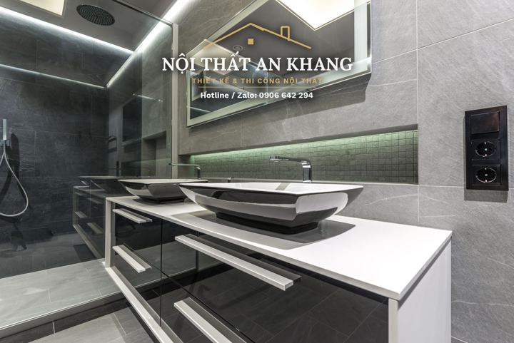 Phòng tắm biệt thự đá xám đen – mẫu thiết kế nội thất biệt thự