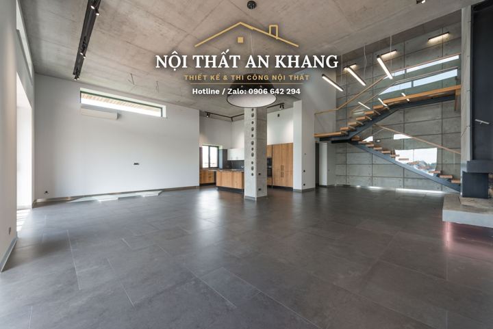 Cầu thang gỗ & sảnh biệt thự ven hồ – góc 4