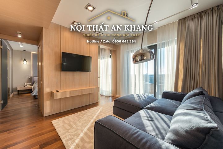Phòng khách căn hộ cao cấp tông gỗ – góc 8