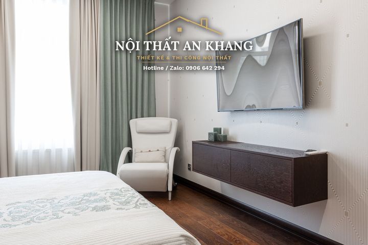 Căn hộ hiện đại ốp gỗ nâu trầm, sàn terrazzo – phòng khách, bếp, phòng ngủ – góc 14