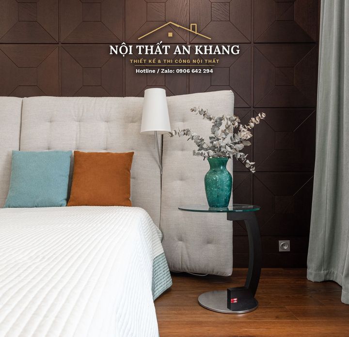 Căn hộ hiện đại ốp gỗ nâu trầm, sàn terrazzo – phòng khách, bếp, phòng ngủ – góc 15