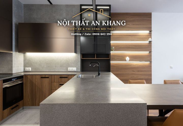 Căn hộ hiện đại vách gỗ LED – phòng khách, bếp, phòng ngủ, phòng tắm – góc 13