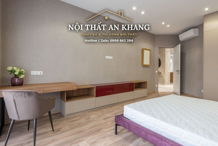 Căn hộ hiện đại vách gỗ LED – phòng khách, bếp, phòng ngủ, phòng tắm – góc 22
