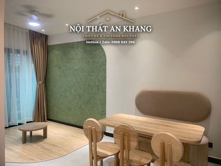 Căn hộ Japandi – phòng ăn tường vòm, nội thất gỗ bo tròn – mẫu thiết kế nội thất căn hộ