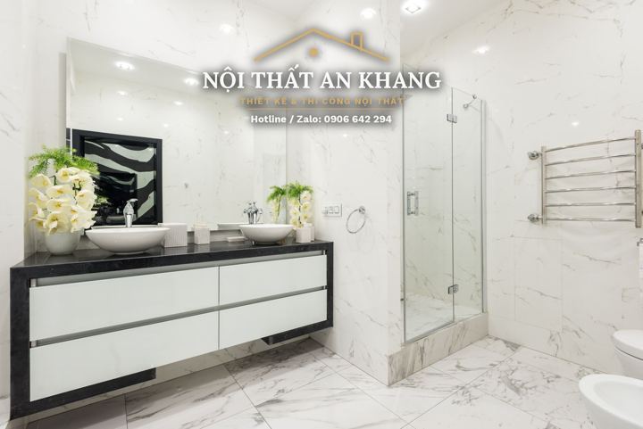 Phòng tắm căn hộ tông xám – mẫu thiết kế nội thất căn hộ