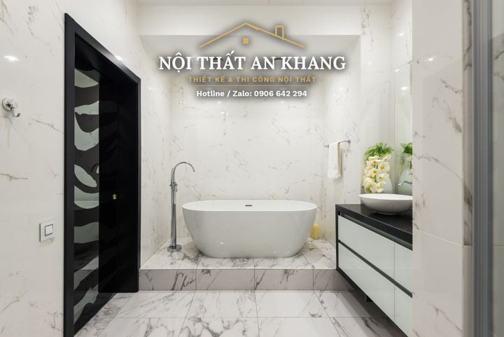 Phòng tắm căn hộ tông xám – góc 2