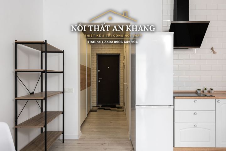 Căn hộ studio Japandi – vách lam gỗ sồi ngăn phòng ngủ – góc 11