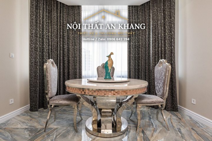 Căn hộ tân cổ điển xanh ngọc – phòng khách, bếp, phòng ngủ, phòng tắm – góc 1