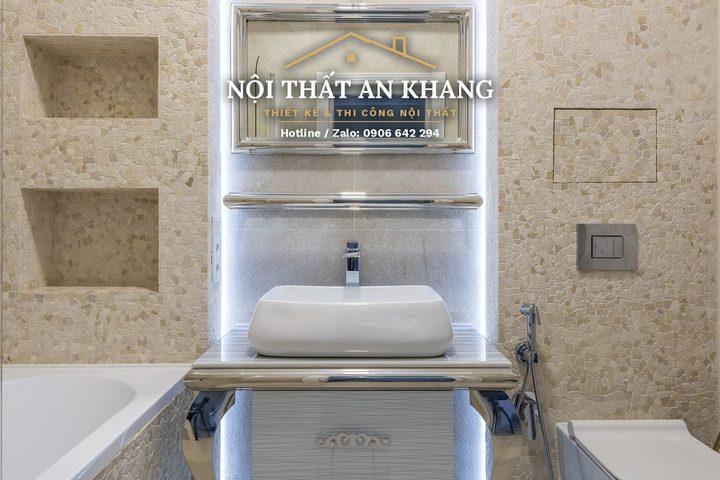 Căn hộ tân cổ điển xanh ngọc – phòng khách, bếp, phòng ngủ, phòng tắm – góc 13