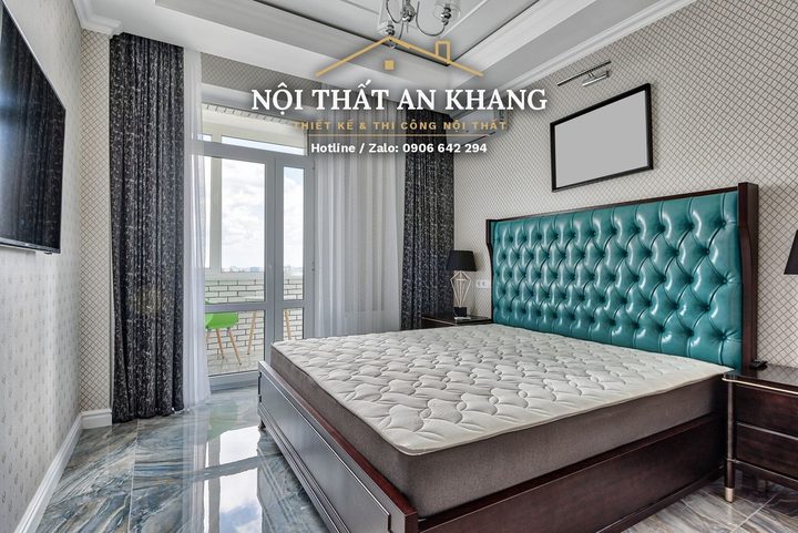 Căn hộ tân cổ điển xanh ngọc – phòng khách, bếp, phòng ngủ, phòng tắm – góc 15