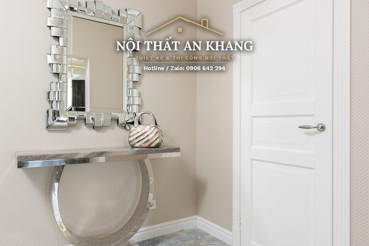 Căn hộ tân cổ điển xanh ngọc – phòng khách, bếp, phòng ngủ, phòng tắm – góc 3
