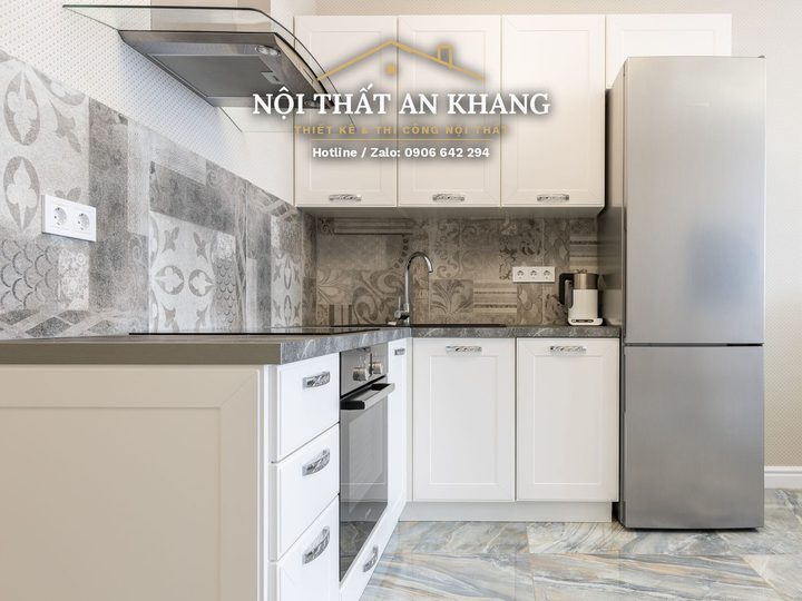 Căn hộ tân cổ điển xanh ngọc – phòng khách, bếp, phòng ngủ, phòng tắm – góc 8