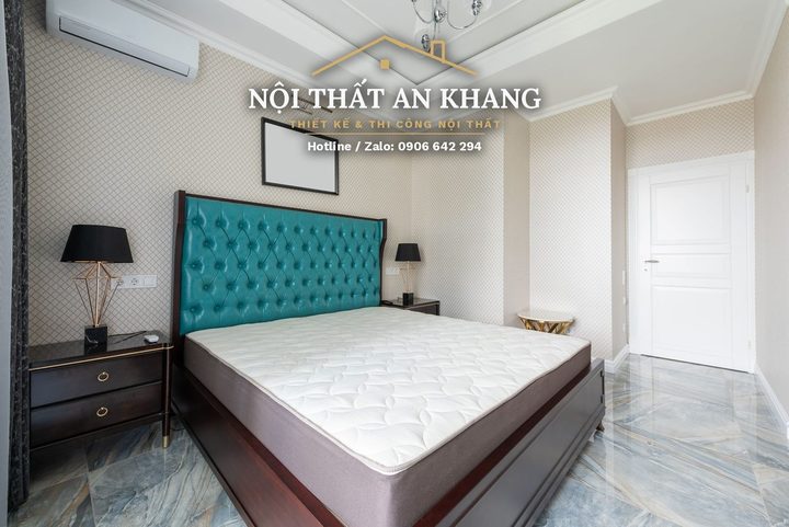 Căn hộ tân cổ điển xanh ngọc – phòng khách, bếp, phòng ngủ, phòng tắm – góc 9