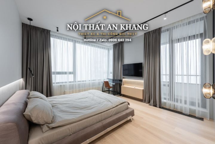 Căn hộ tối giản xám – trắng – phòng khách, phòng ngủ, phòng tắm – góc 11