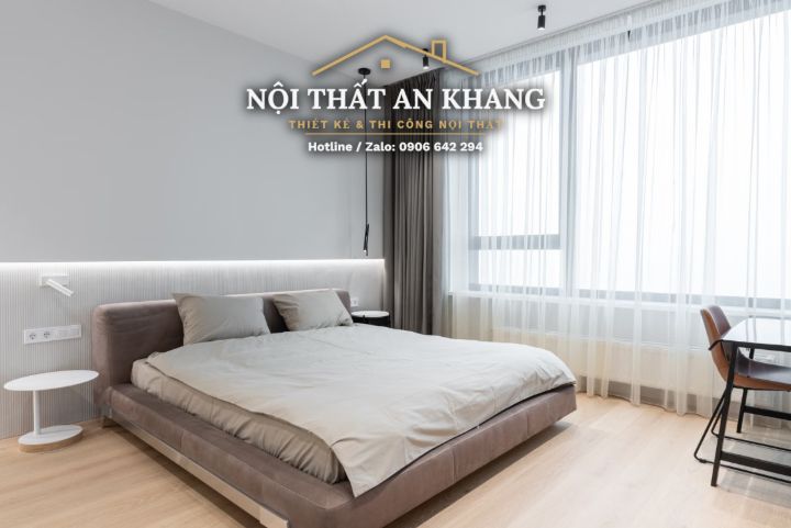 Căn hộ tối giản xám – trắng – phòng khách, phòng ngủ, phòng tắm – góc 12