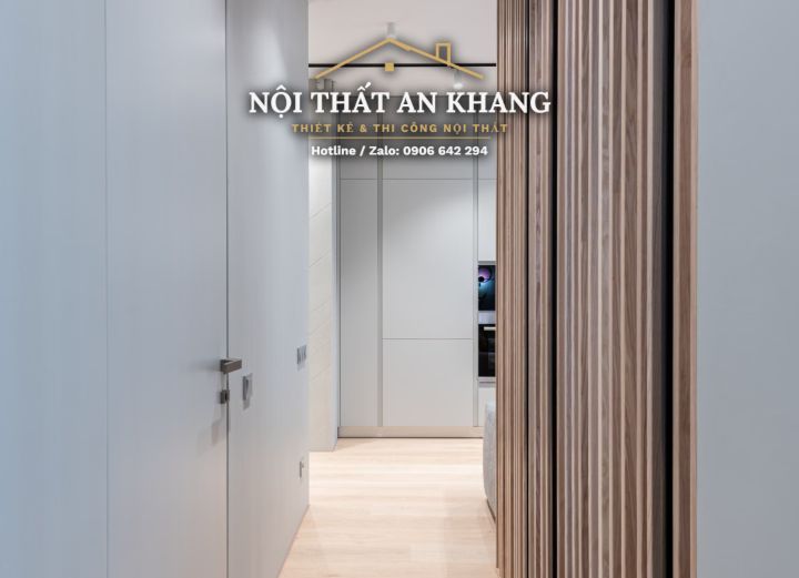 Căn hộ tối giản xám – trắng – phòng khách, phòng ngủ, phòng tắm – góc 14