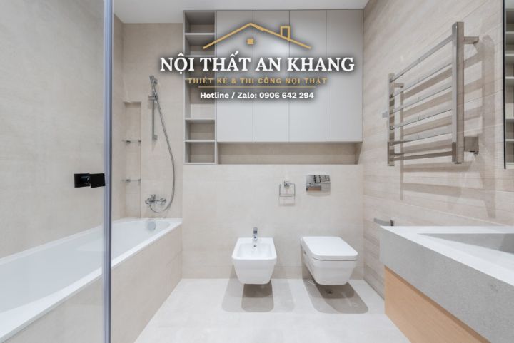 Căn hộ tối giản xám – trắng – phòng khách, phòng ngủ, phòng tắm – góc 20