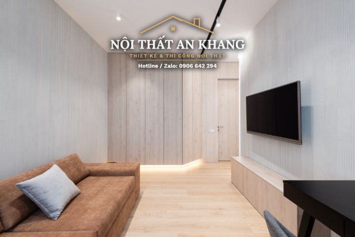 Căn hộ tối giản xám – trắng – phòng khách, phòng ngủ, phòng tắm – góc 7