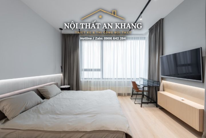Căn hộ tối giản xám – trắng – phòng khách, phòng ngủ, phòng tắm – góc 8
