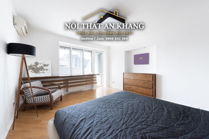 Căn hộ trắng – gỗ tự nhiên – tường ốp đá: khách, ăn, ngủ, tắm – góc 14