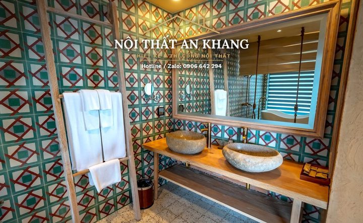 Phòng nghỉ Indochine giữa ruộng bậc thang – gạch bông, bồn tắm đá – góc 5