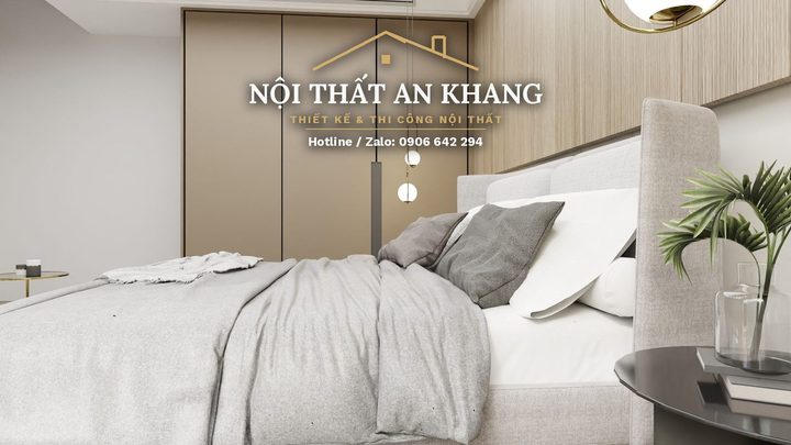Phòng ngủ hiện đại gỗ ấm – vách ốp gỗ, đầu giường bọc nệm – góc 5