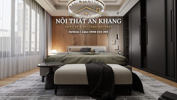 Phòng ngủ hiện đại gỗ ấm – vách ốp gỗ, đầu giường bọc nệm – góc 7