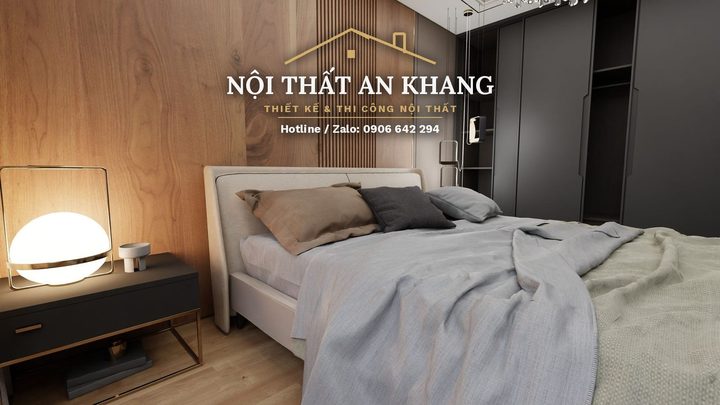 Phòng ngủ hiện đại gỗ ấm – vách ốp gỗ, đầu giường bọc nệm – góc 9
