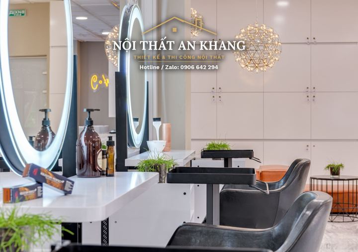 Salon tóc – bàn gương đèn tròn – góc 2