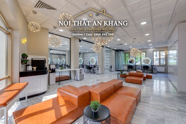 Salon tóc – khu chờ sofa da – góc 10