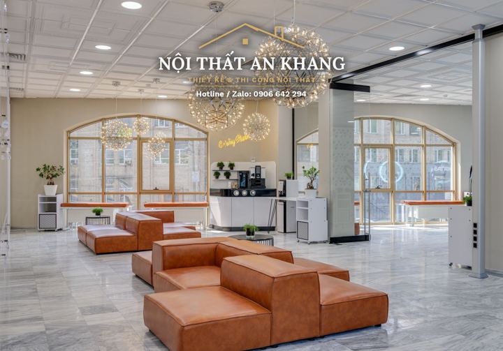 Salon tóc – khu chờ sofa da – góc 2