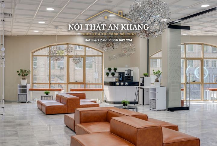 Salon tóc – khu chờ sofa da – góc 3